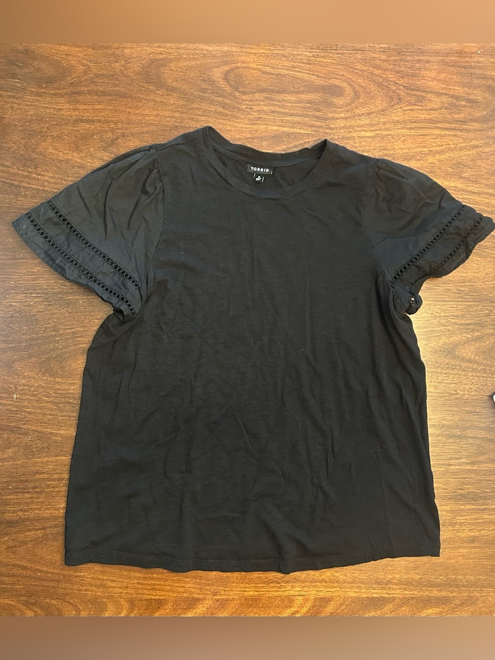 torrid Black Short Sleeve Tee with Lace Trim